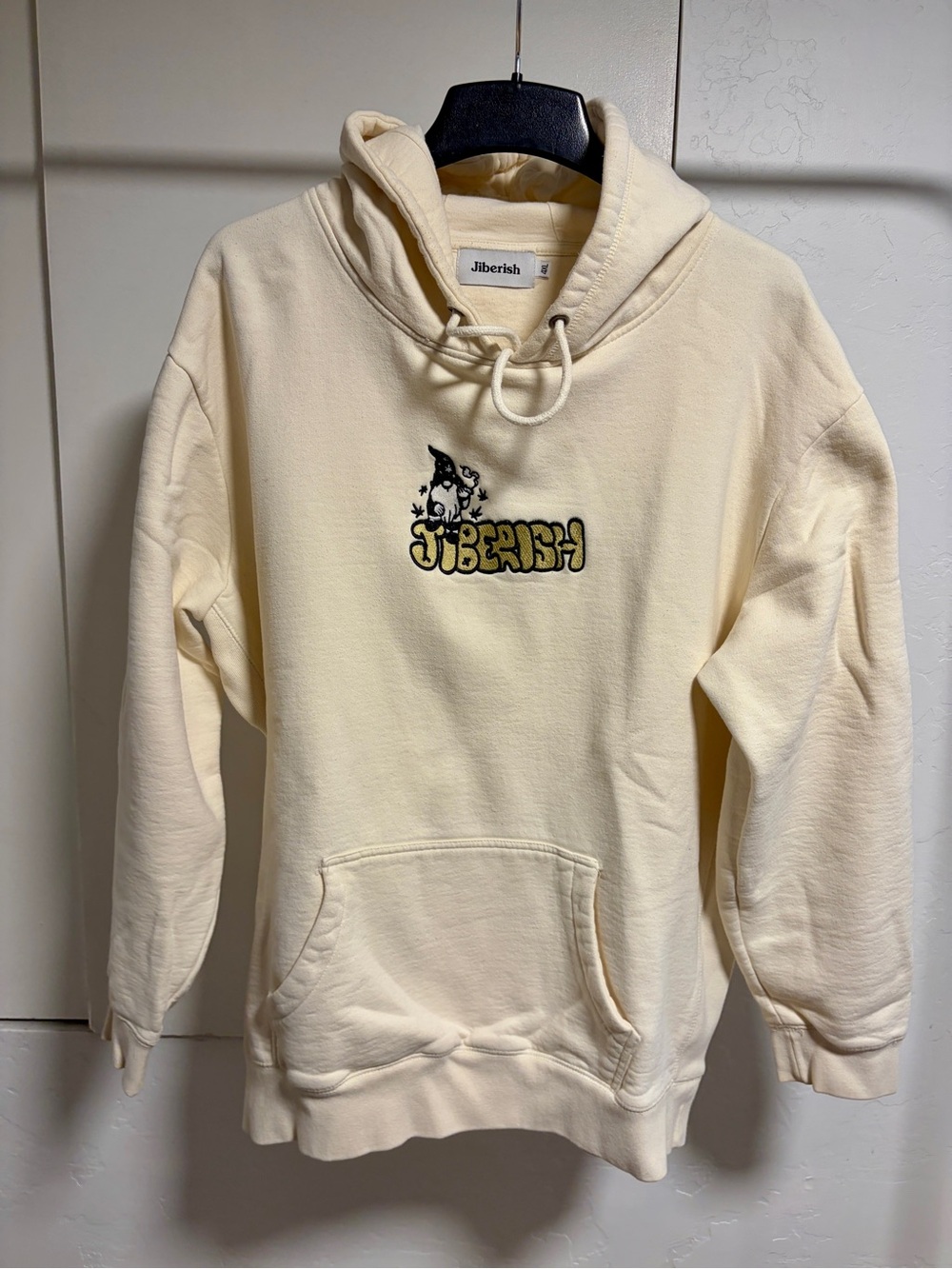 Heavyweight Cotton Blend Cream Embroidered Jiberish Hoodie - Men
